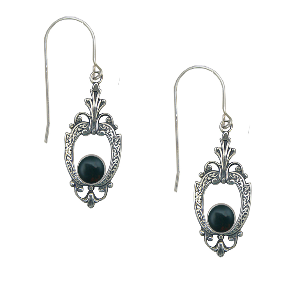 Sterling Silver Victorian Bloodstone Drop Dangle Earrings